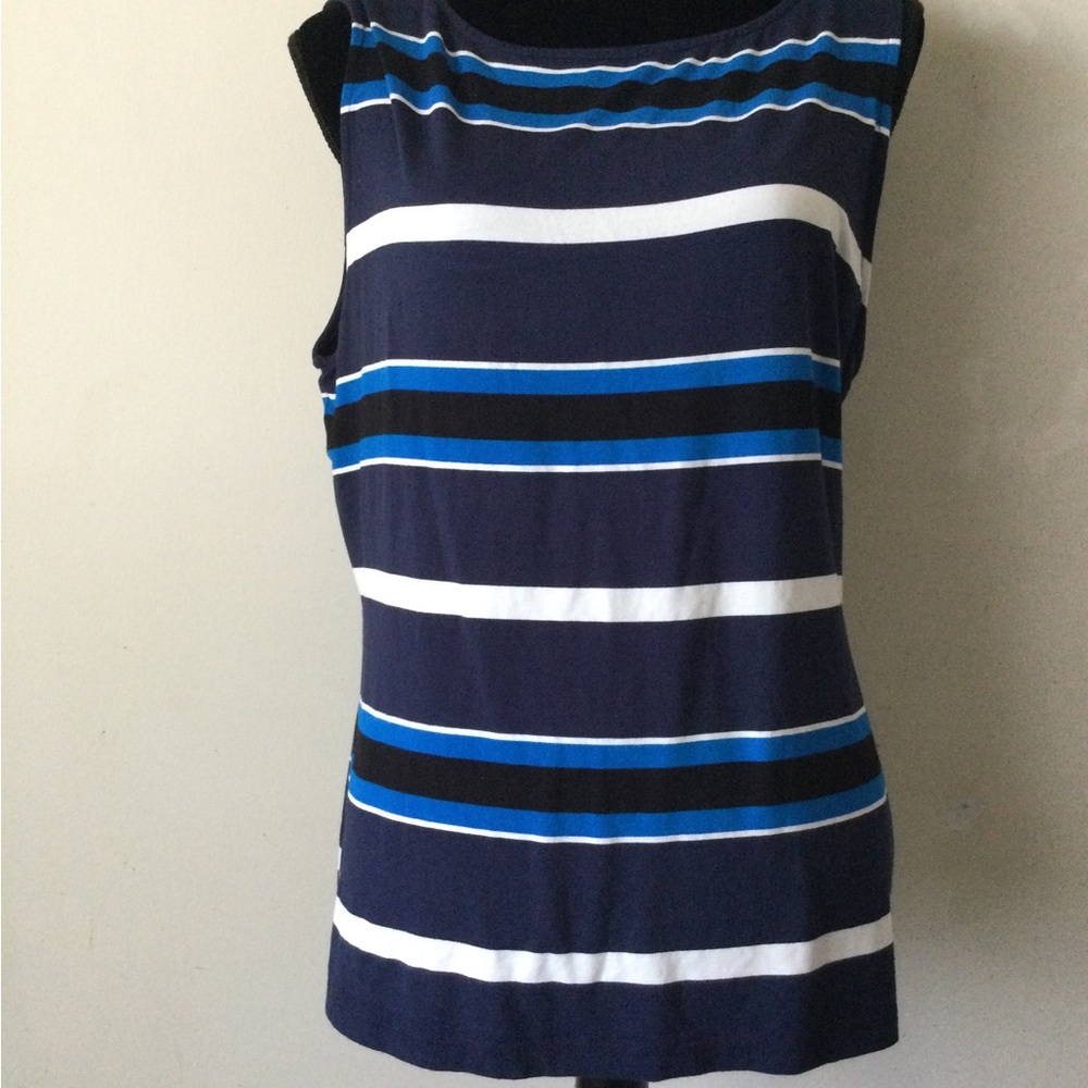Liz Claiborne Sleeveless Navy Striped Top - Blue & White